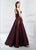 Montage by Mon Cheri - 218922 Metallic Brocade Halter V-neck Ballgown in Red