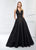 Montage by Mon Cheri - 218922 Metallic Brocade Halter V-neck Ballgown in Black