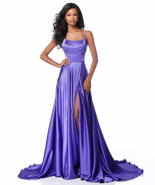Sherri Hill - 51631 Sexy Lace-Up Back A-Line Long Evening Dress In Purple