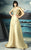 MNM Couture - G0825 Illusion Plunging Gown with Ruffled Cape in Gold