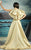 MNM Couture - G0825 Illusion Plunging Gown with Ruffled Cape in Gold
