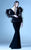 MNM Couture - G0898 Feathered Illusion Long Sleeve Peplum Mermaid Gown in Black