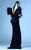 MNM Couture - G0898 Feathered Illusion Long Sleeve Peplum Mermaid Gown in Black
