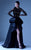 MNM Couture - G0954 Embellished Sheer Long Sleeve HighLow Evening Gown in Black