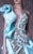 MNM COUTURE - G1001 Applique Ruffled Deep V-neck Sheath Dress In Blue