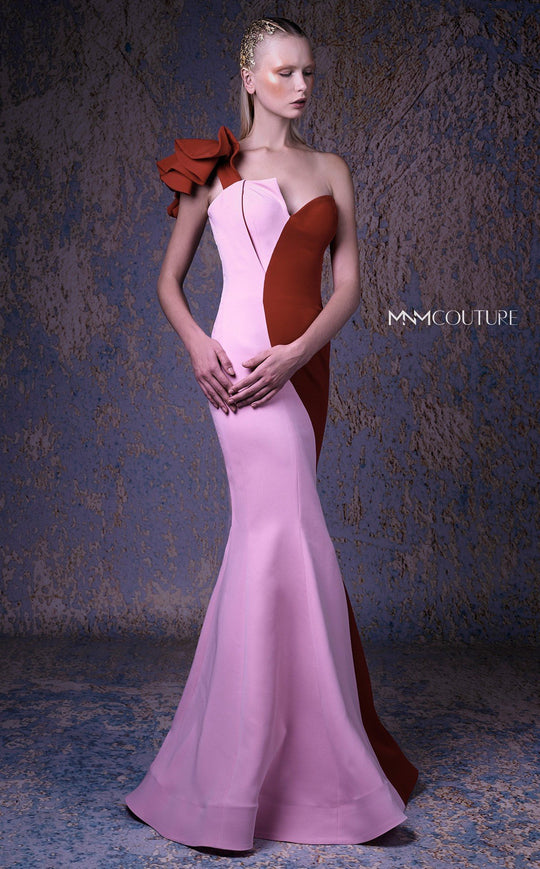MNM COUTURE - G1041 Two Tone One Shoulder Mermaid Dress In Red and Pink