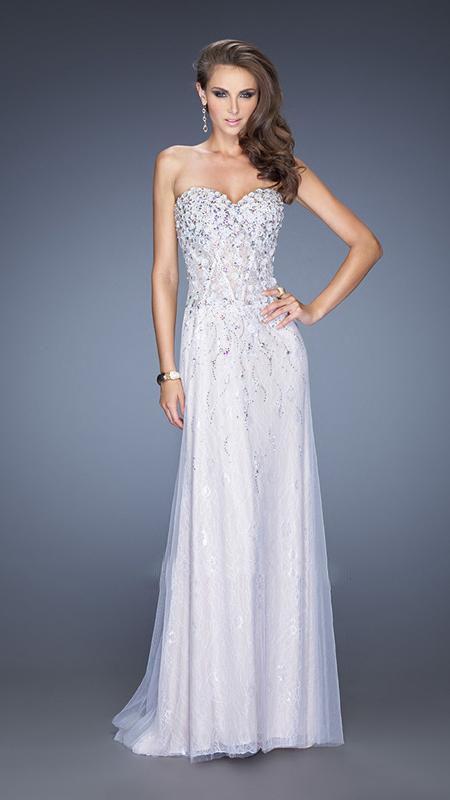 GiGi - Opulent Strapless Column Evening Dress 20172 In White and Neutral