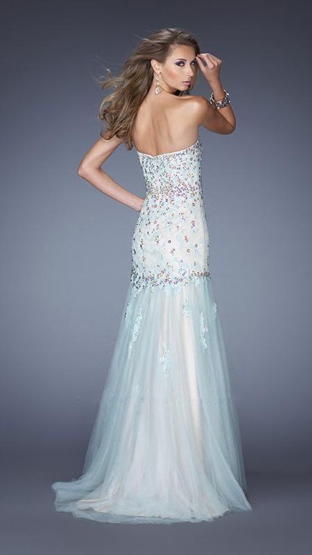 GiGi - Special Embellished Strapless Trumpet Dress 20220 In Blue and Neutral