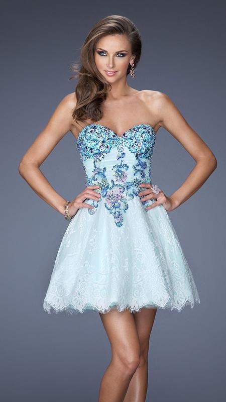 GiGi - Sequin and Stone Embellished Lace Strapless Babydoll Dress 19973 In Multi-Color