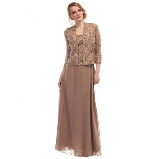 Glow by Colors - G271 Two Piece Lace Dress with Jacket In Neutral-Nude