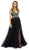 Nox Anabel - G272 Crystals and Stone Embellished V-Neck Evening Gown In Black and Gold