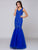 Glow by Colors - G290 Beaded Quarter Length Sleeve Mermaid Gown In Blue