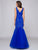 Glow by Colors - G290 Beaded Quarter Length Sleeve Mermaid Gown In Blue