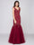 Glow by Colors - G290 Beaded Quarter Length Sleeve Mermaid Gown In Red