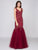 Glow by Colors - G290-1 V-neck Beaded Lace Mermaid Gown In Red