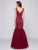 Glow by Colors - G290-1 V-neck Beaded Lace Mermaid Gown In Red