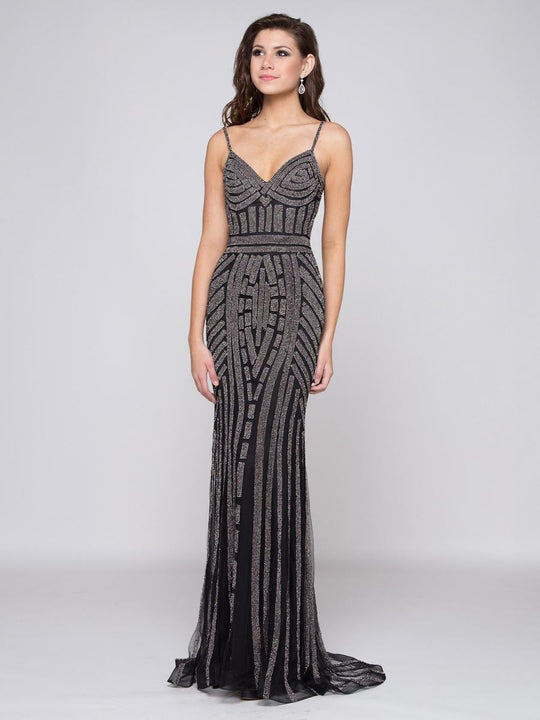 Glow by Colors - G664 Embellished Sweetheart Sheath Dress in Black