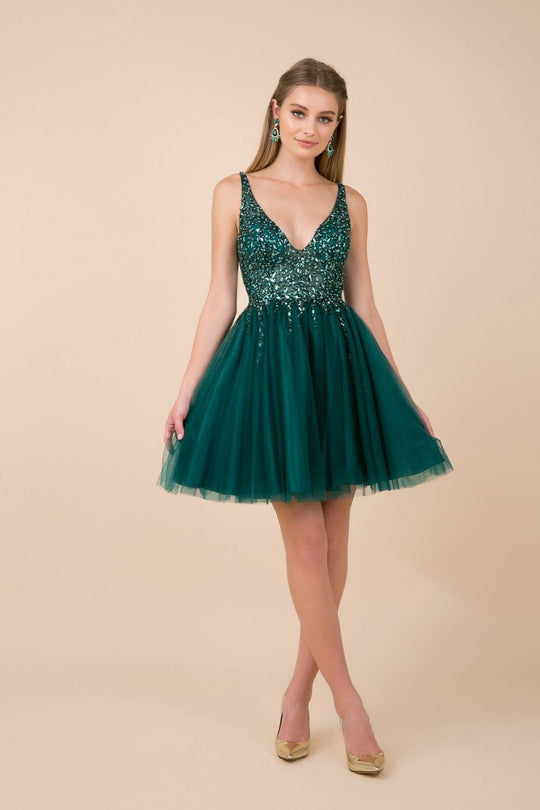 Nox Anabel - G694 Bead Embellished A-Line Cocktail Dress In Green