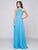 Glow by Colors - G703 Embellished Halter Neck A-line Dress in Blue