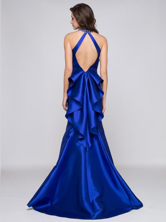 Glow by Colors - G716 Sleeveless Halter Neck Mermaid Dress in Blue