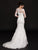 Glow by Colors - G743 Illusion Bateau Quarter Sleeve Lace Gown In White