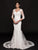 Glow by Colors - G750 Illusion Quarter Sleeve Scalloped Lace Gown In White