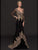 Glow by Colors - G763 Long Sleeve High-Low Gilt-Lace Trimmed Gown In Black