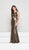 Glow by Colors - G775 Plunging Metallic Jersey Sheath Gown In Gold