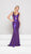Glow by Colors - G775 Plunging Metallic Jersey Sheath Gown In Purple