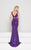 Glow by Colors - G775 Plunging Metallic Jersey Sheath Gown In Purple