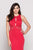 Glow by Colors - G783 Beaded Lace Halter Scuba Sheath Dress In Red