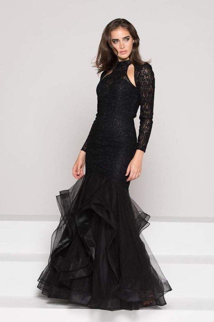 Glow by Colors - G789 Long Sleeve Lace Mermaid Dress In Black