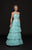 Glow by Colors - G791 Illusion Tiered Lace A-Line Gown In Blue and Green