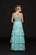 Glow by Colors - G791 Illusion Tiered Lace A-Line Gown In Blue and Green