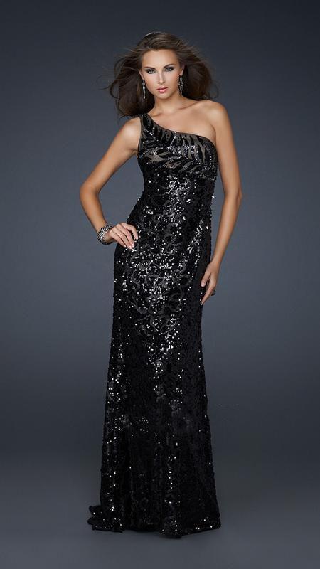 GiGi - Stunning Sequined Asymmetric Sheath Gown 17483 In Black
