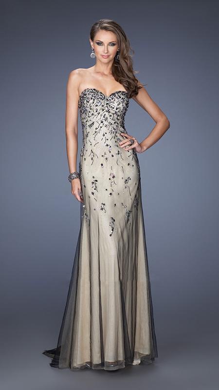 GiGi - Embellished Sweetheart Two-Toned Strapless Evening Dress 20080 In Black and Neutral