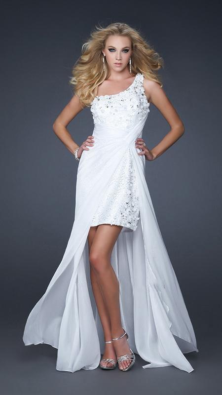 GiGi - Ethereal Floral Appliqued Asymmetrical A-Line Gown 17218 In White