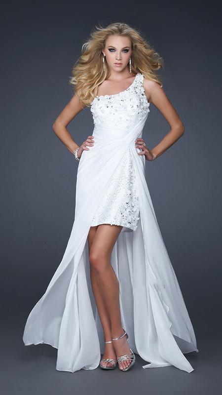 GiGi - Ethereal Floral Appliqued Asymmetrical A-Line Gown 17218 In White