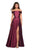 La Femme - 27005 Off Shoulder High Slit Prom Dress In Purple and Red