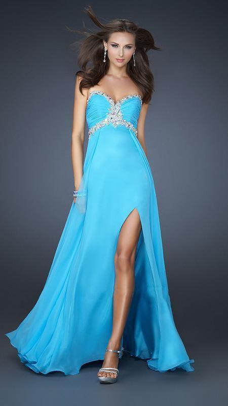 GiGi - Extravagant Evening Gown with Thigh High Slit 17618 In Blue
