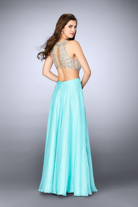 GiGi - Bedazzled Sleeveless High Neck Chiffon A-line Dress 23760