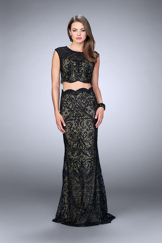 GiGi - Elaborate Scallop Lace Long Evening Gown 23766 In Black
