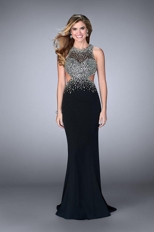 GiGi - Stunning Sparkling Illusion High Neck Jersey Gown 23896 In Black