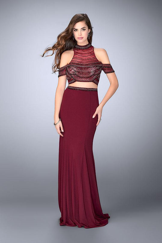 GiGi - Embellished Off-Shoulder Long Evening Gown with Train 24053 in Red