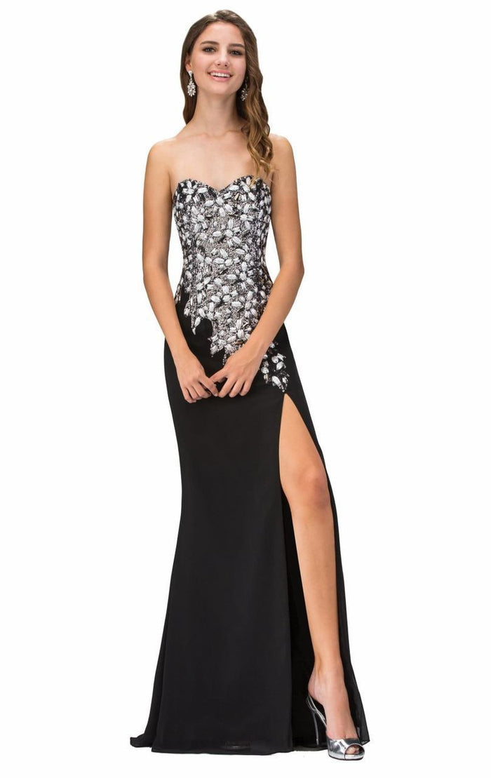 Strapless Floral Long Dress with Slit GL1144