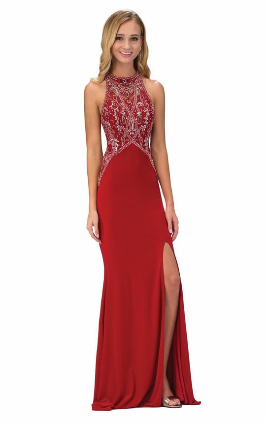 Halter Long Gown with Slit GL1302