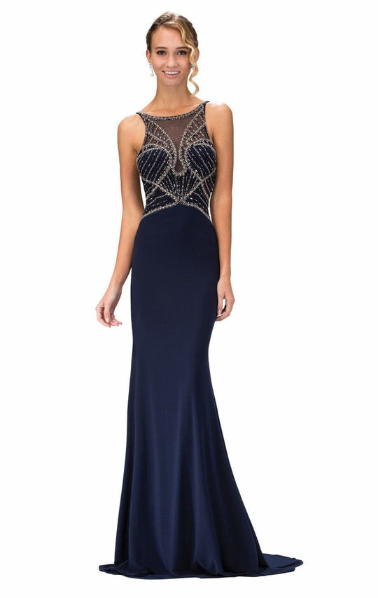 Jewel Embellished Spaghetti Strap Jersey Gown GL1360