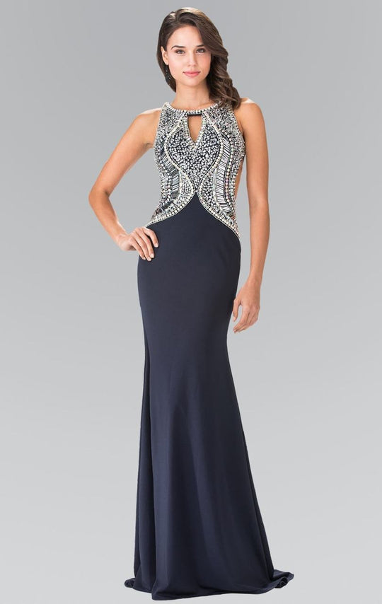 Embellished Halter Neckline Jersey Gown GL1473