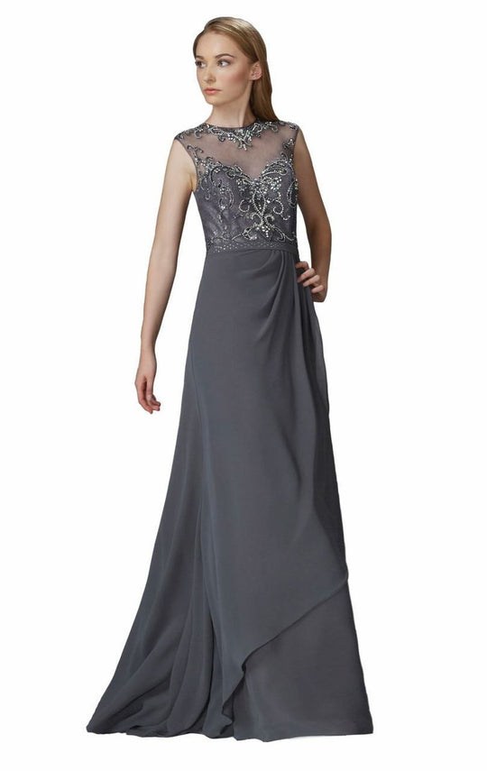 Jewel Illusion Draped Chiffon Gown GL2099