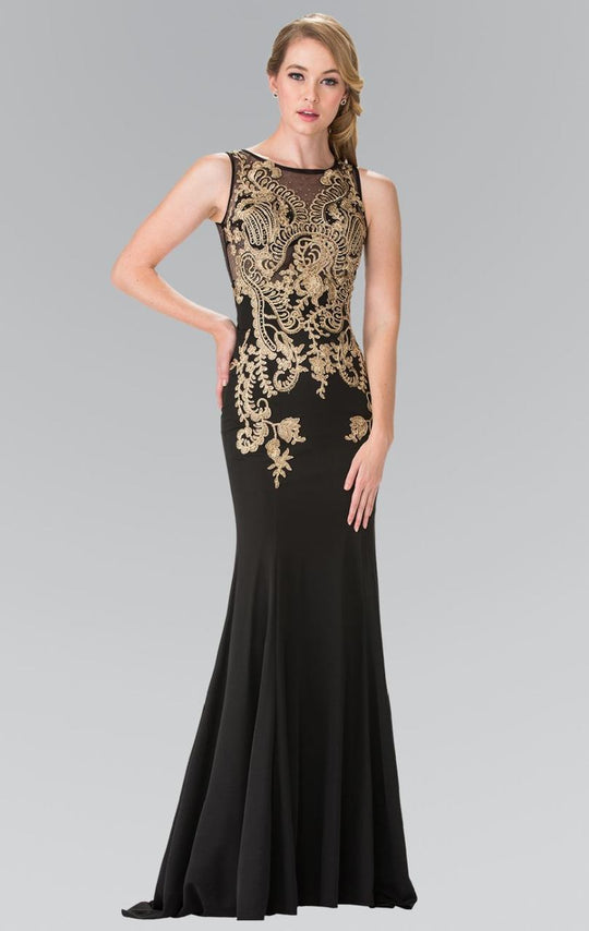 Embroidered Bateau Neck Jersey Trumpet Dress GL2230